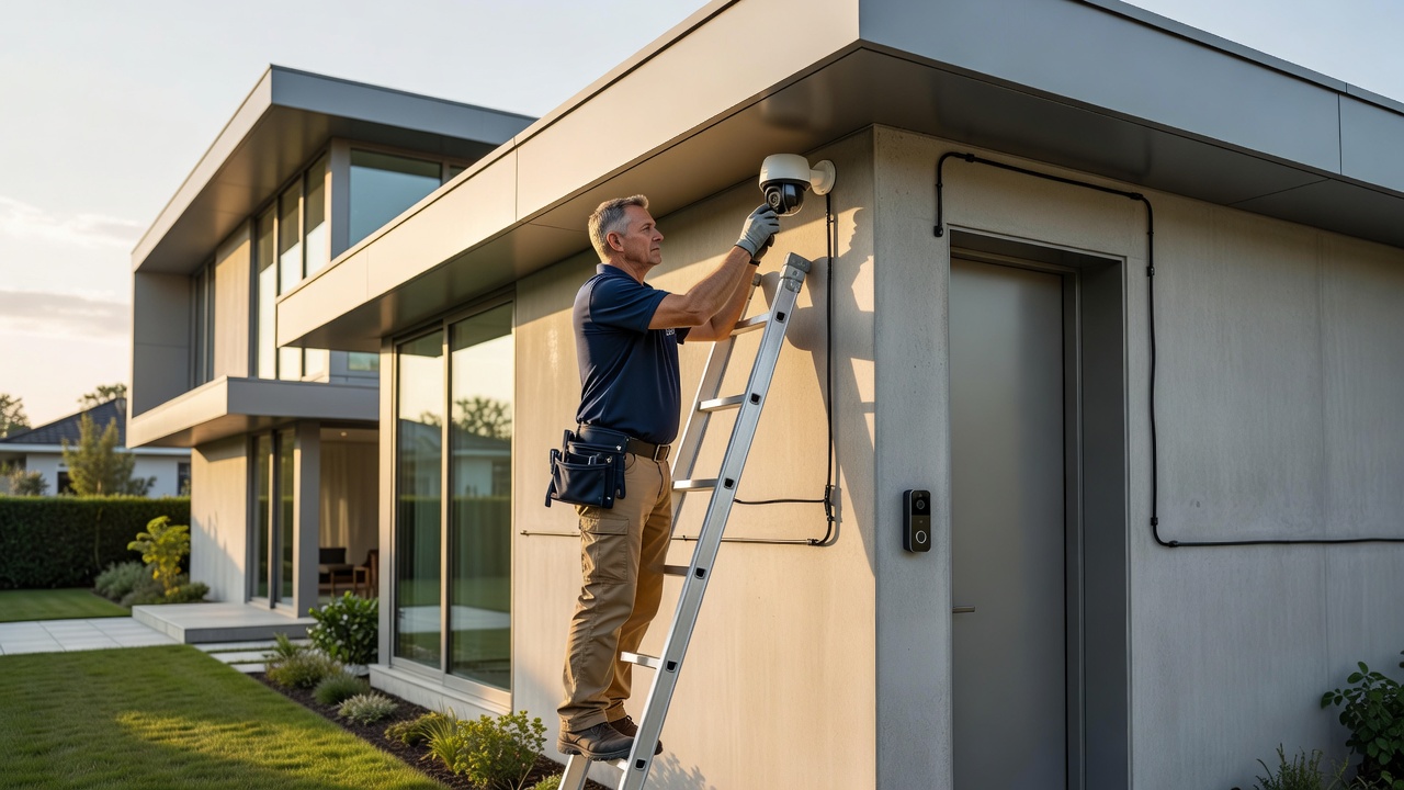 AI security camera mounted on a home exterior